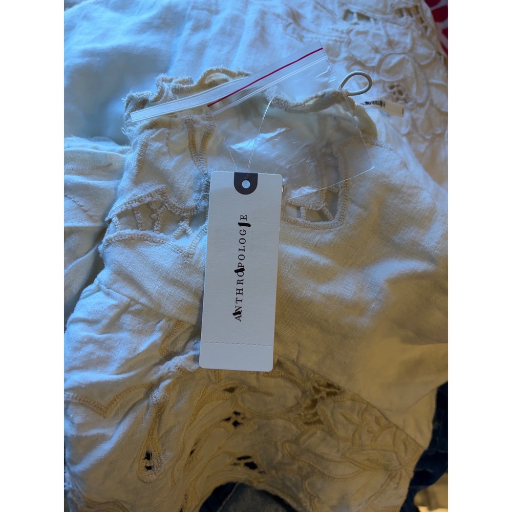 Anthropologie Lainie Blouse White Lace Cutwork Flutter‎ Sleeve Linen Top XL NWT - Picture 14 of 16